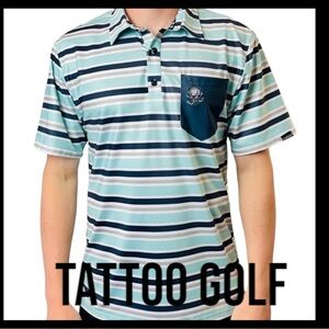 Tattoo Golf Performance Retro Stripe Cool Stretch Golf Polo Shirt (S)